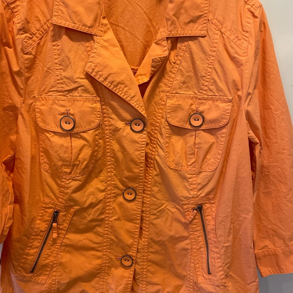 Chico’s Jacket Size 2 Button Up Pockets Orange Fa… - image 1